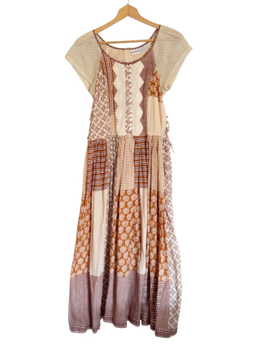 Vintage Boho Patchwork Earthtones Cottagecore Farmhouse Praire Maxi Dress sz 12